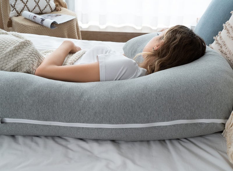 AngQi Body Pregnancy Pillow with Jersey Cover, L Shaped Full Body Pillow for Pregnant Women and Side Sleeping, Gray - Image 4